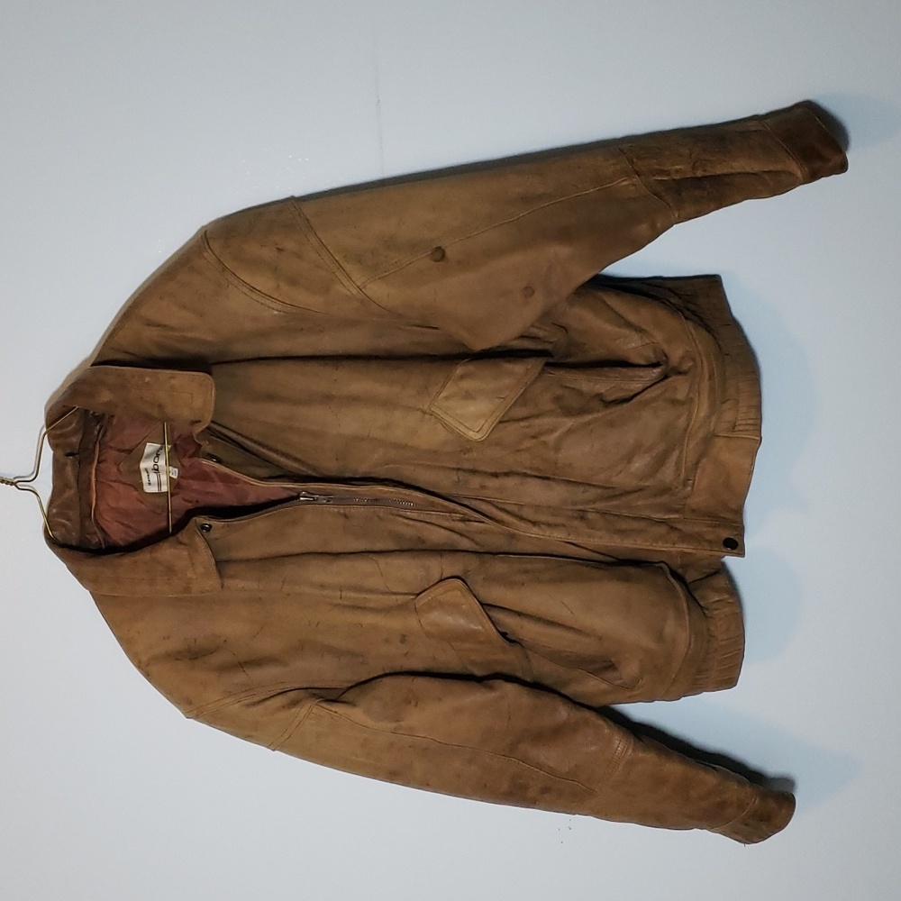 Vintage Y2K Leathers by Tibor, men's brown leather jacket with pockets s…